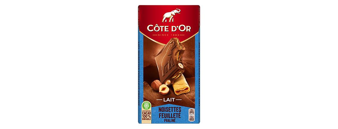 Chocolat côte d’Or Lait Noisettes Feuilleté Praliné