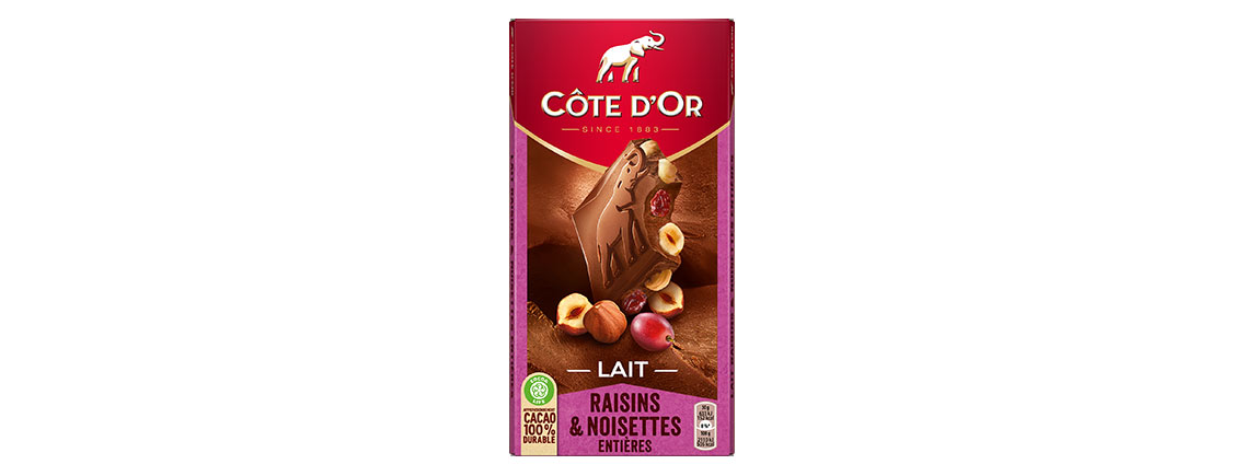 chocolat Côte d’Or Lait Raisins Noisettes