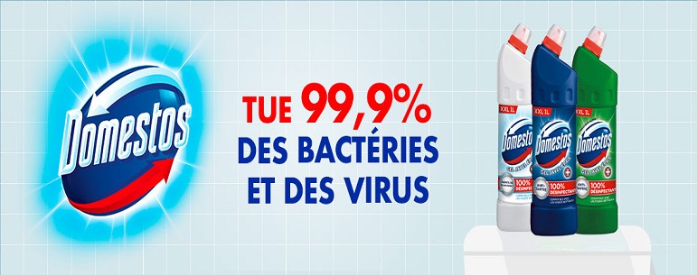 Produits Domestos, tue 99% des bactéries