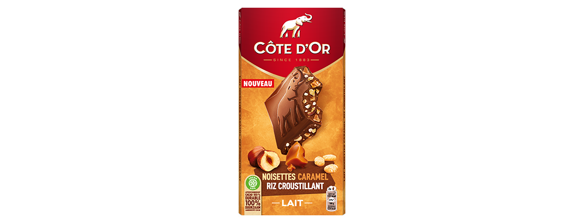 Côte d'Or Ultra gourmand Lait, noisettes, caramel & riz croustillant 