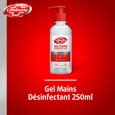 Lifebuoy 250ml gel désinfectant hydroalcoolique mains élimine bactéries virus