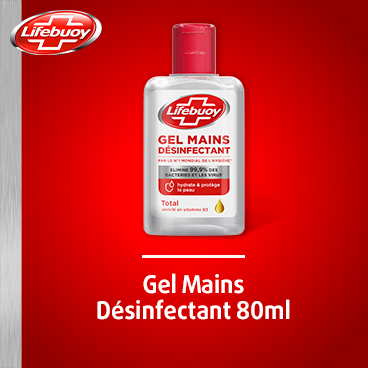 Lifebuoy 80ml gel désinfectant hydroalcoolique mains élimine bactéries virus