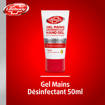 Lifebuoy 50ml gel désinfectant hydroalcoolique mains élimine bactéries virus format pocket