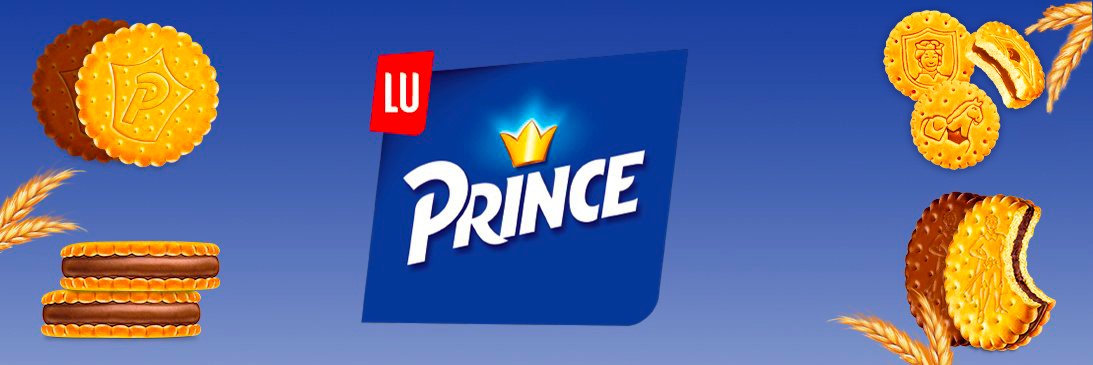 Logo Prince fond bleu et biscuits