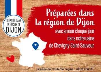 Moutardes Amora® préparées dans l'usine de Chevigny-Saint-Sauveur à Dijon.