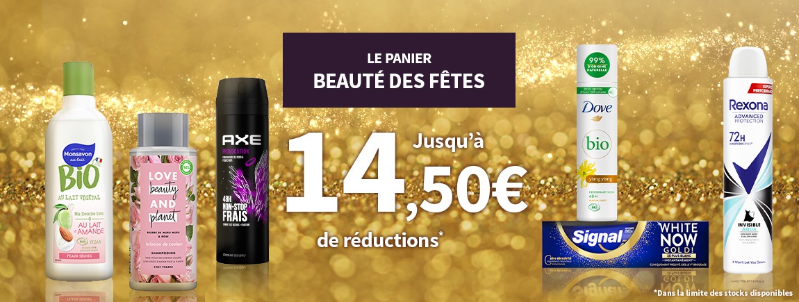 Profitez des réductions sur vos produits beauté préférés avec votre panier de réductions Beauté des fêtes !