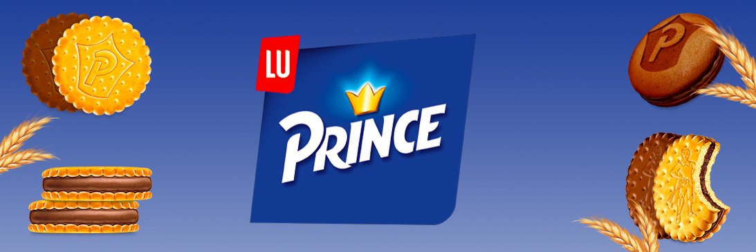 Logo Prince fond bleu et biscuits