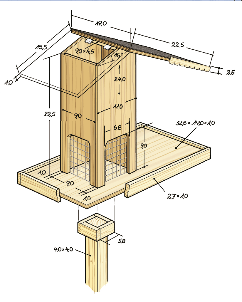 Mangeoire oiseaux maisonnette en bois