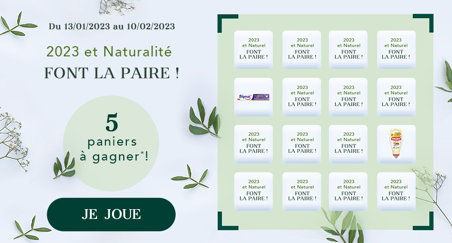 Jouez au jeu 2023 et naturalité font la paire pour gagner des produits aux ingrédients d'origine naturelle.