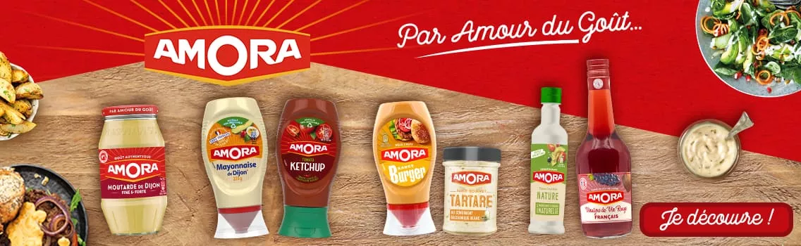 Amora 100 ans par amour du goût : moutarde, ketchup, mayonnaise, sauces, cornichons Desktop