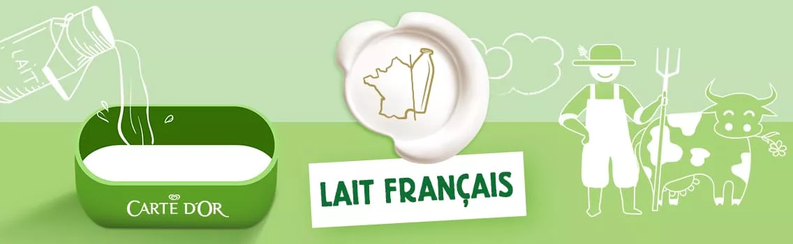 Carte d'Or crème glacée engagée  fabriquée avec du lait français 