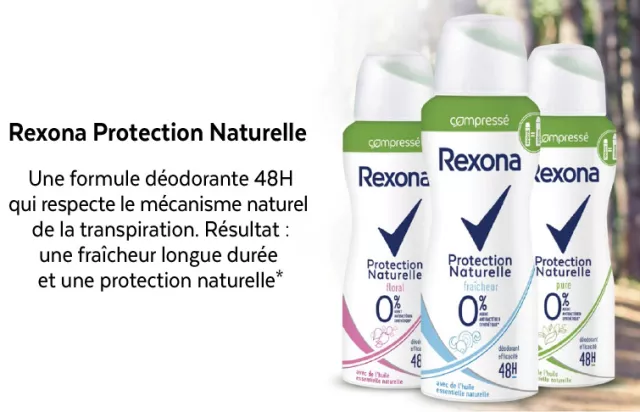 Rexona déodorant anti-transpirant femme protection naturelle fraîcheur 48H