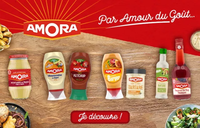 Amora 100 ans par amour du goût : moutarde, ketchup, mayonnaise, sauces, cornichons mobile