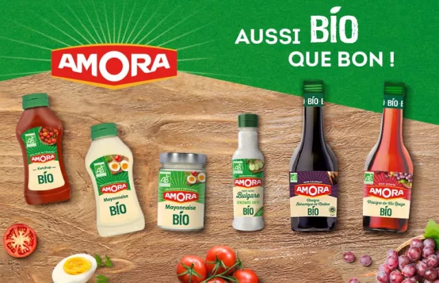 Découvrez la gamme BIO Amora : ketchup, mayonnaise, sauces et vinaigres mobile