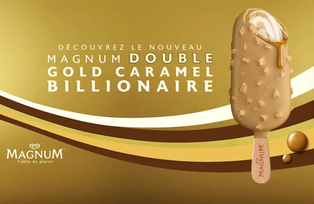 Magnum glace Gold Billionaire nouveau biscuit noix de pécan caramel chocolat Gold gourmand plaisir