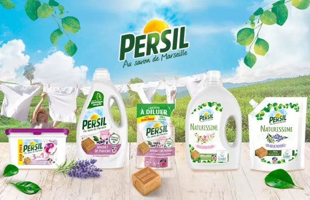Persil lessives liquide capsules efficacité fraîcheur petit prix savon de Marseille