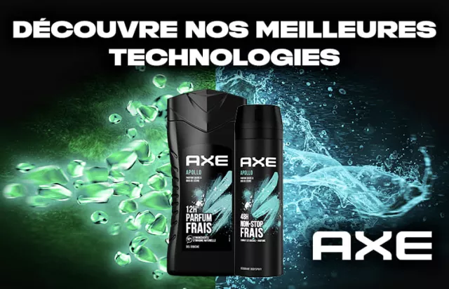 The New AXE Effect nouvelle technologie anti-odeurs Axe Dual Action déodorant.