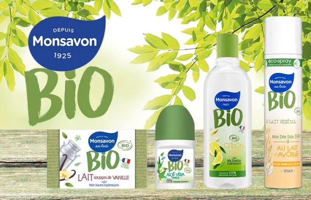 Monsavon gamme BIO déodorants, gels douche et savons