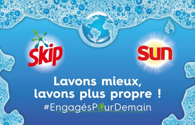Skip et Sun marques engagées pour demain. Lessive lave-linge lave-vaisselle. Lavons mieux lavons plus propre.