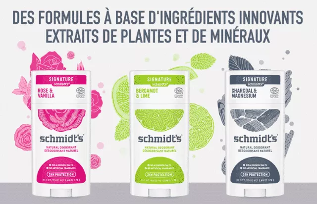 Schmidt's déodorants stick formulés à base d'ingrédients innovants extraits de plantes et de minéraux