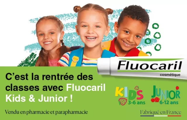 Fluocaril Kids et Junior dentifrice et brosse à dents en parapharmacie et pharmacie