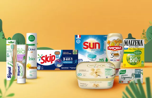 Produits Skip, Sun, Dove, Signal, Amora, Knorr, Carte d'Or, Maïzena pour faire un geste en faveur de l'environnement
