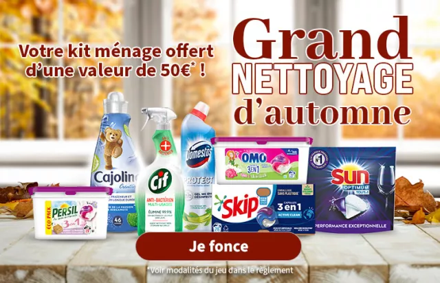 Nettoyage d'automne jeu Skip, Sun, Cif, Cajoline, Omo, Persil, Cif, Domestos