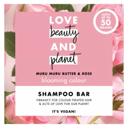shampooing solide Love Beauty and Planet beurre de muru muru rose hydratant cheveux colorés éclat vegan