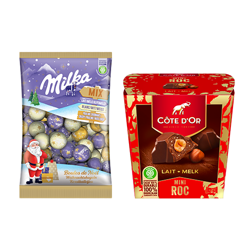  CDO Mini Roc Lait + Milka Boules de Noël Lait 