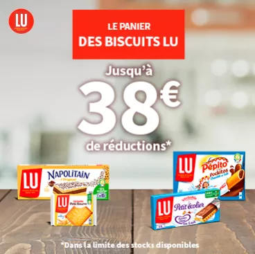 Panier des biscuits LU Une table en bois avec des packs