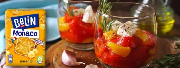 Verrines veggie poivrons tomates feta avec Belin