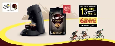 L’offre machine Senseo sur un fond du tour de France