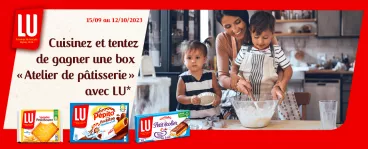 Famille qui cuisine et packs LU