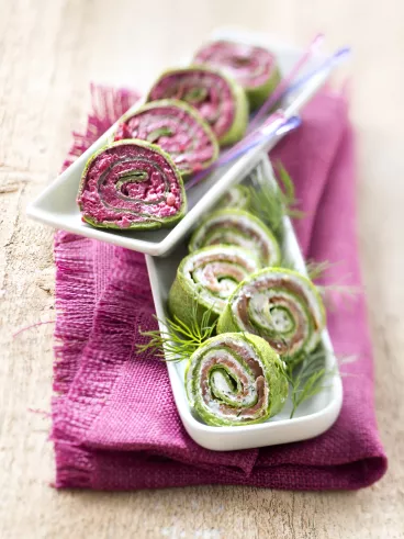 Duos de petits roulés en vert et rose avec Philadelphia® par Annelyse