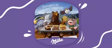 Un père et sa fille partagent un goûter avec Milka biscuits