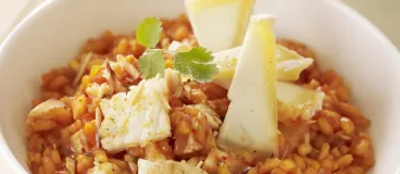 Risotto au Ketchup Amora ®, poisson et chèvre