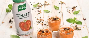 Verrine facile soupe froide tomate basilic céréales Knorr apéro dinatoire