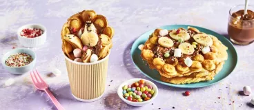 Une recette de gaufre bubble waffle au cocolat et à la banane