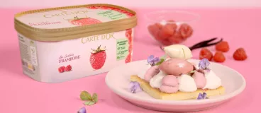 Vanille – Crème glacée – Dessert – Biscuit – Amandes – Framboises