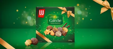Les biscuits de Calèche de LU Le pack de Calèche de LU sur un fond vert