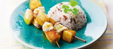 Brochettes de pomme et lotte aux épices
