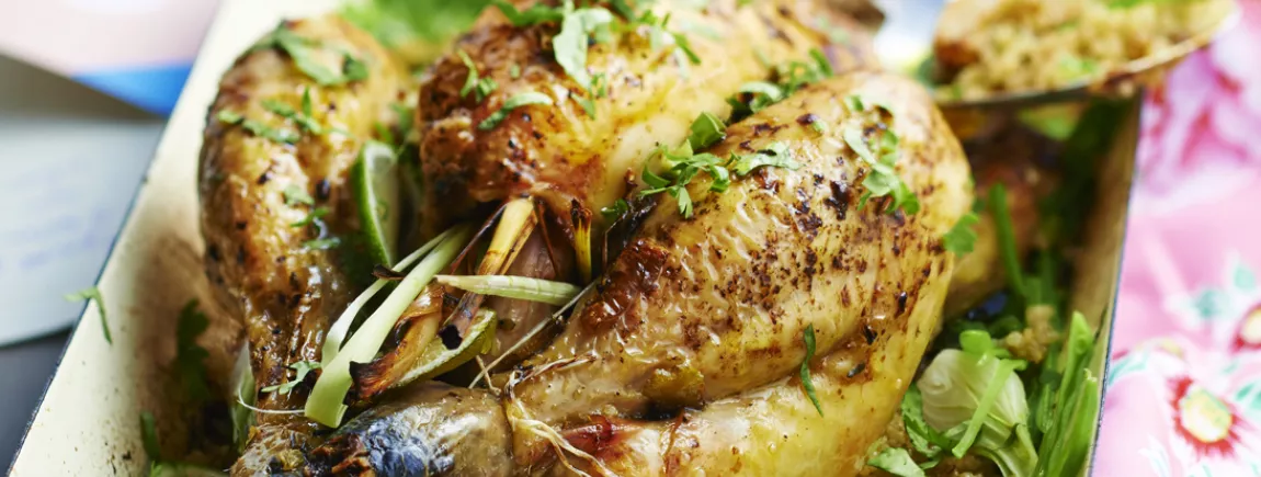 Poulet fourré à la citronnelle, quinoa et petits légumes