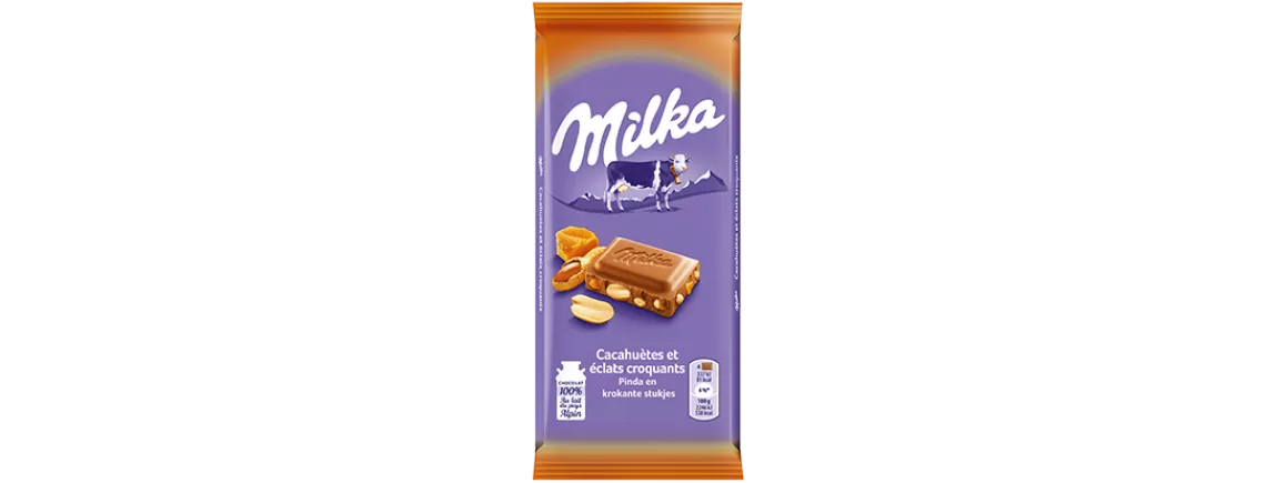 packshot milka cacahuete et éclats croquants