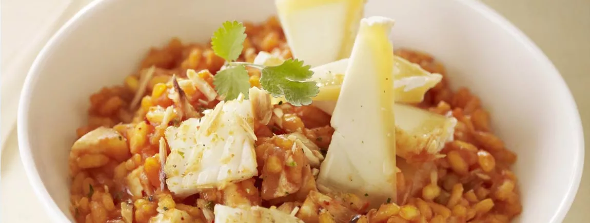 Original : risotto au poisson, chèvre et ketchup Risotto au Ketchup Amora ®, poisson et chèvre