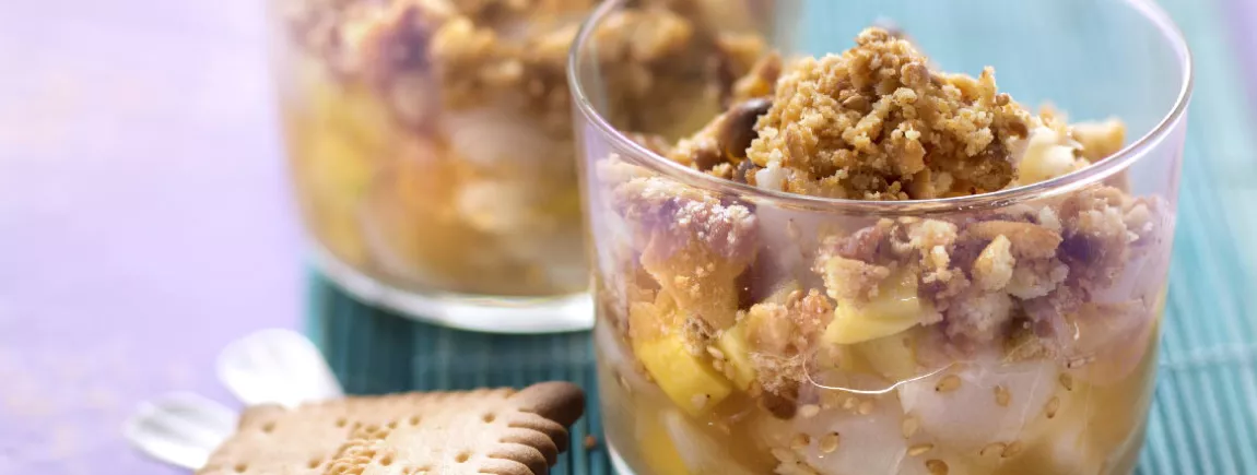 Verrines litchis, mangues et croustillant de biscuits Véritable Petit Beurre ® Verrine litchi et mangue, croustillant de Véritable Petit Beurre LU®