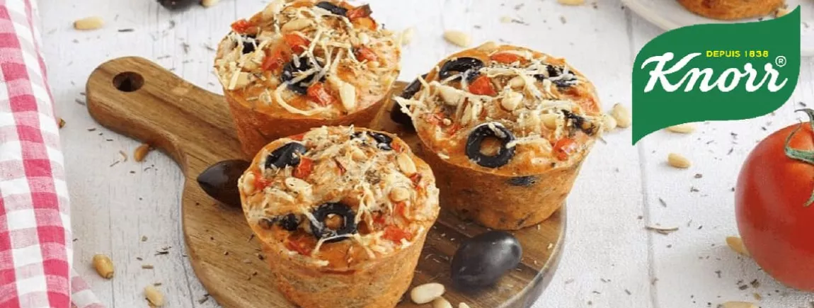 Muffin façon pizza Soupe tomattes basilic Knorr apéro dinatoire