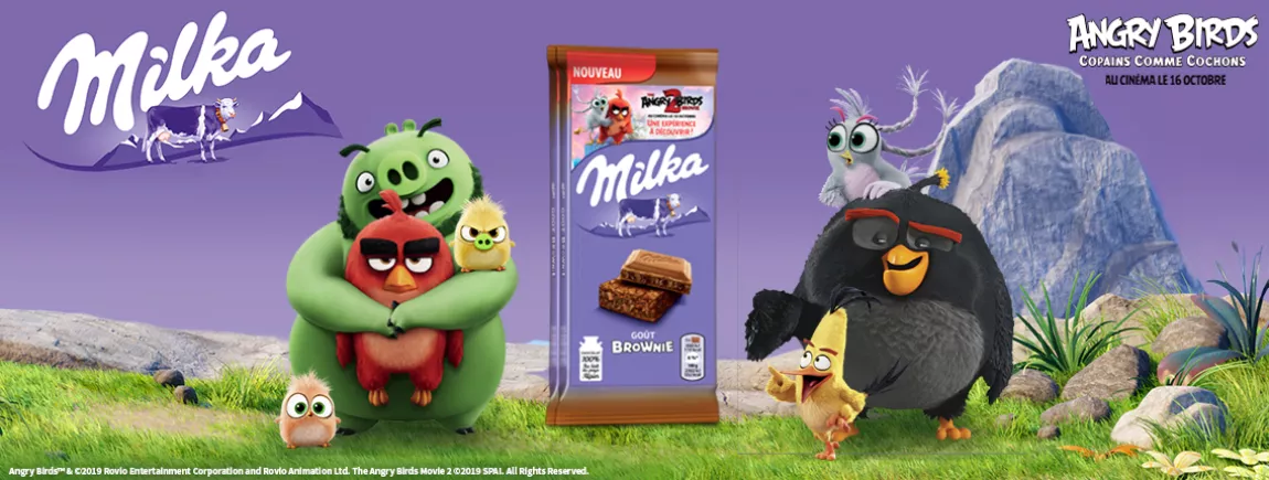 A GAGNER : 50 places de Cinéma avec Milka® Brownie Pour la sortie du film Angry Brids Copains Comme Cochons, gagnez vos places de cinéma avec Milka Brownie