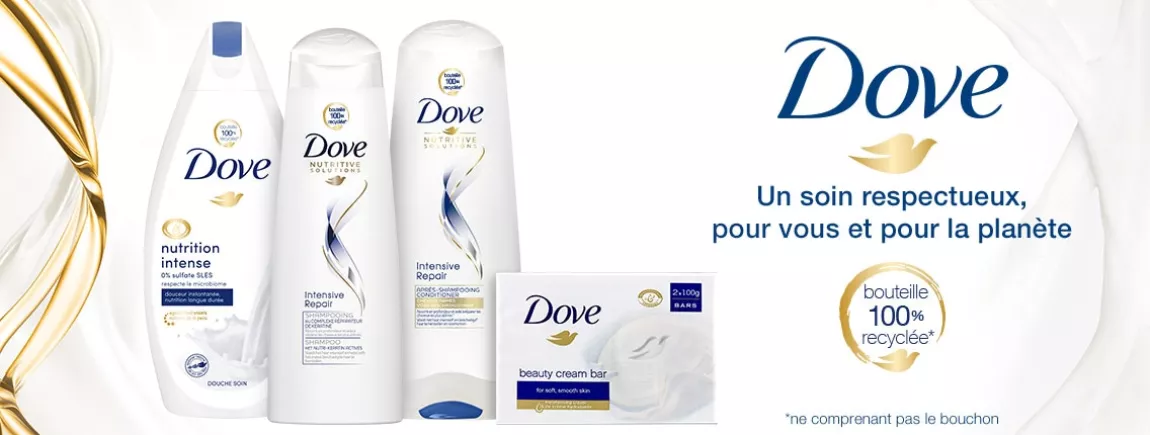 Dove prend soin de vous et de la planète ! Bouteilles avec 100% de plastique recyclé