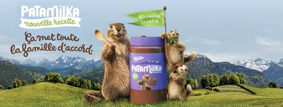 Marmottes et mamottons Milka à côté d’un pot de Patamilka Nouvelle recette