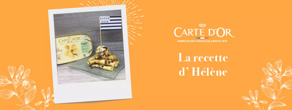 La crêpe bretonne Crêpe bretonne avec sa crème glacée à la vanille et son caramel
